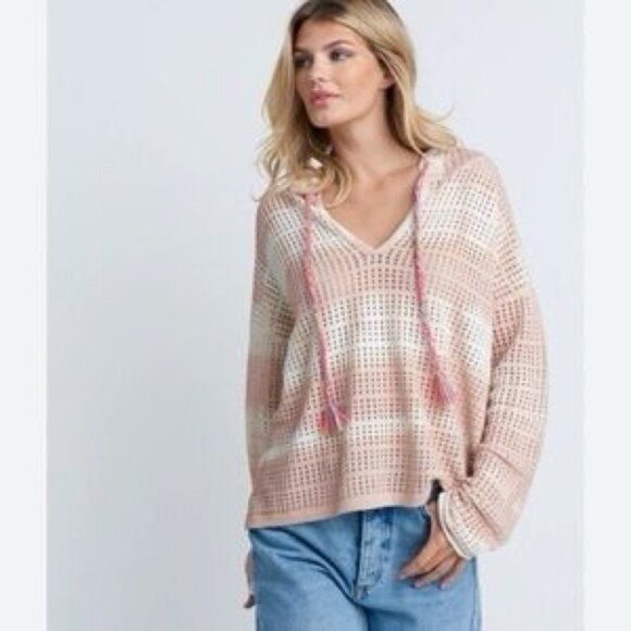 Tops - LISA TODD Crochet Beach Hoodie Pink White Size Medium